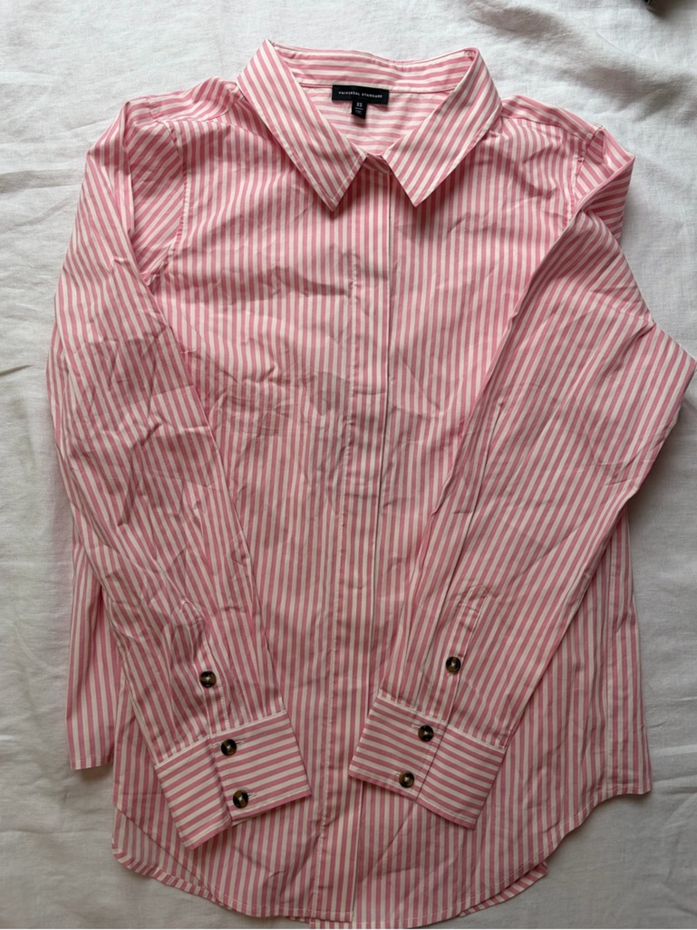 Universal Standard Pink and White Striped Shirt